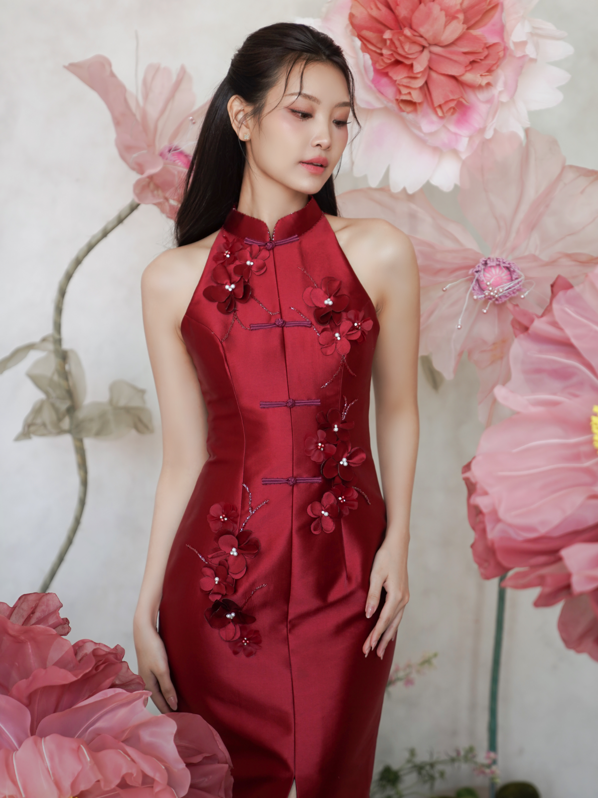 Camellia Dress (Maroon)