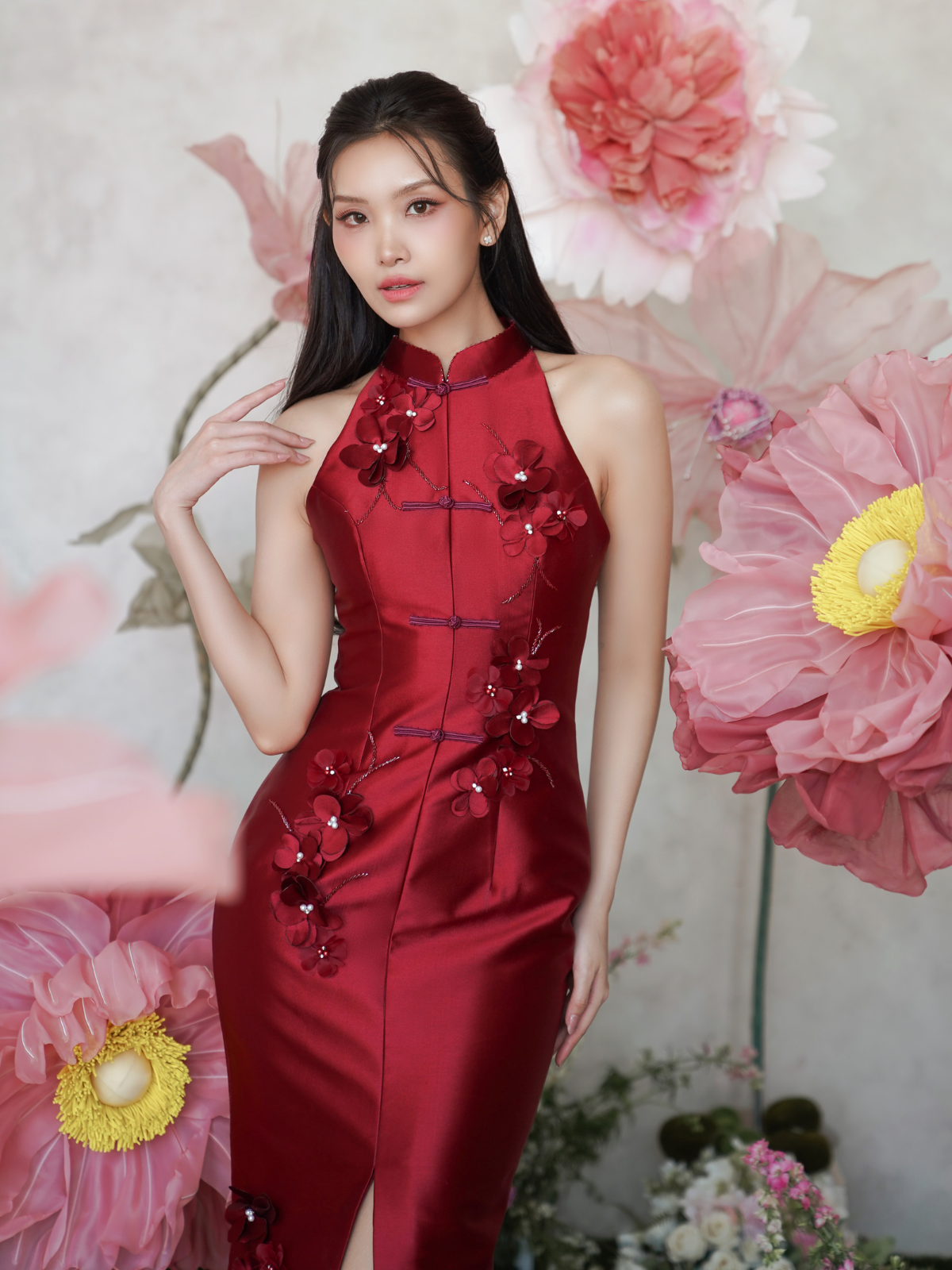 Camellia Dress (Maroon)